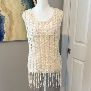 ADORA Cream Fringed Crochet Sleeveless Top